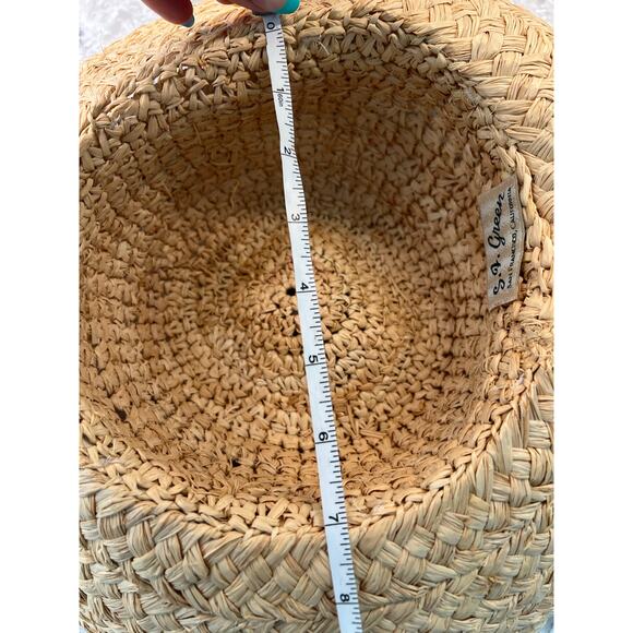 Vintage Straw Summer Sun Hat Tan w Bow Detail JL - Picture 6 of 7